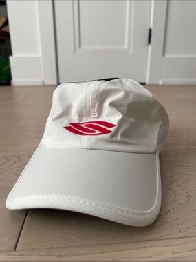 White Performance Running Cap with Red Logo